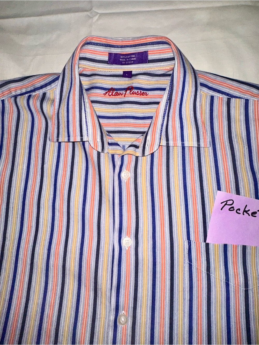 Alan Flusser Multicolor Striped Button-Down Shirt — Blue, Orange, Yellow, White